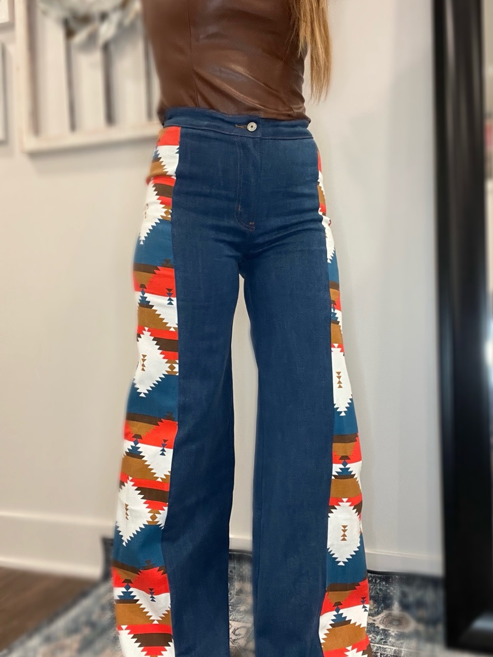 Cool It Cowboy Wide Leg Aztec Panel Jeans